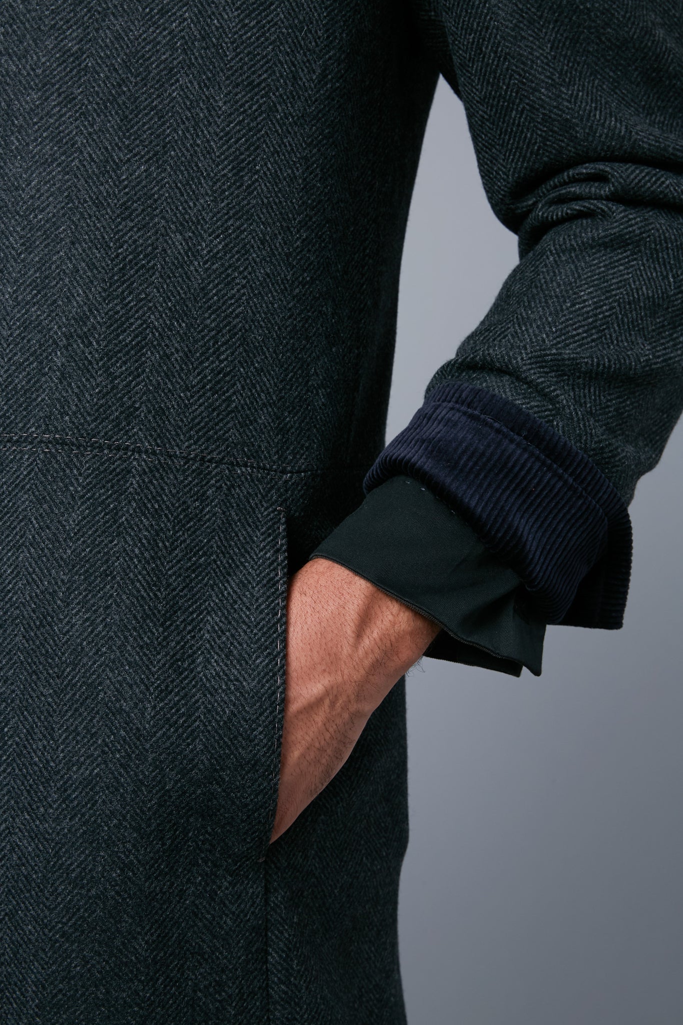 Detail View: Model Tre Boutilier wearing Téchin Coat