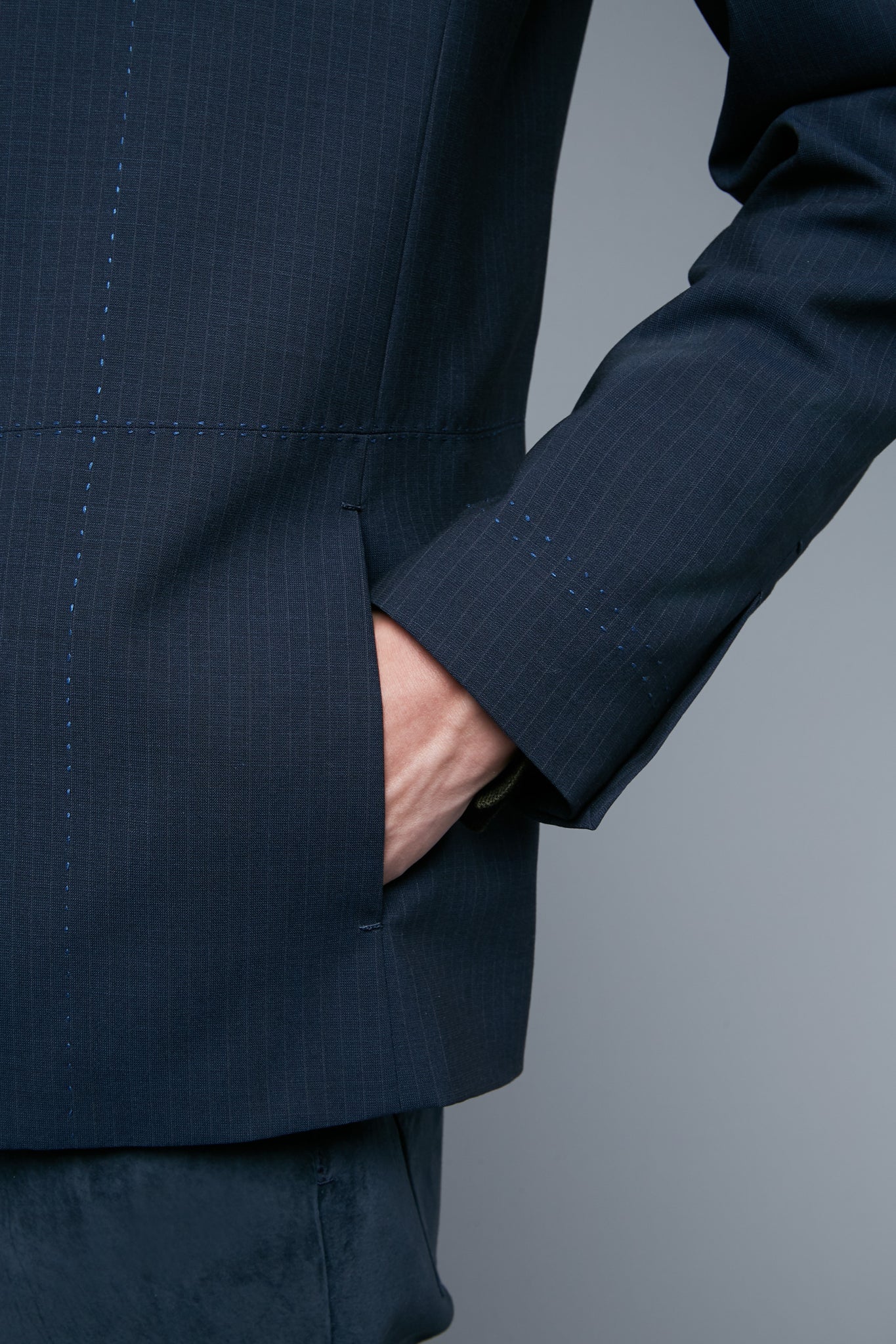 Detail View: Model Qiang Li wearing Seasonless Bomber