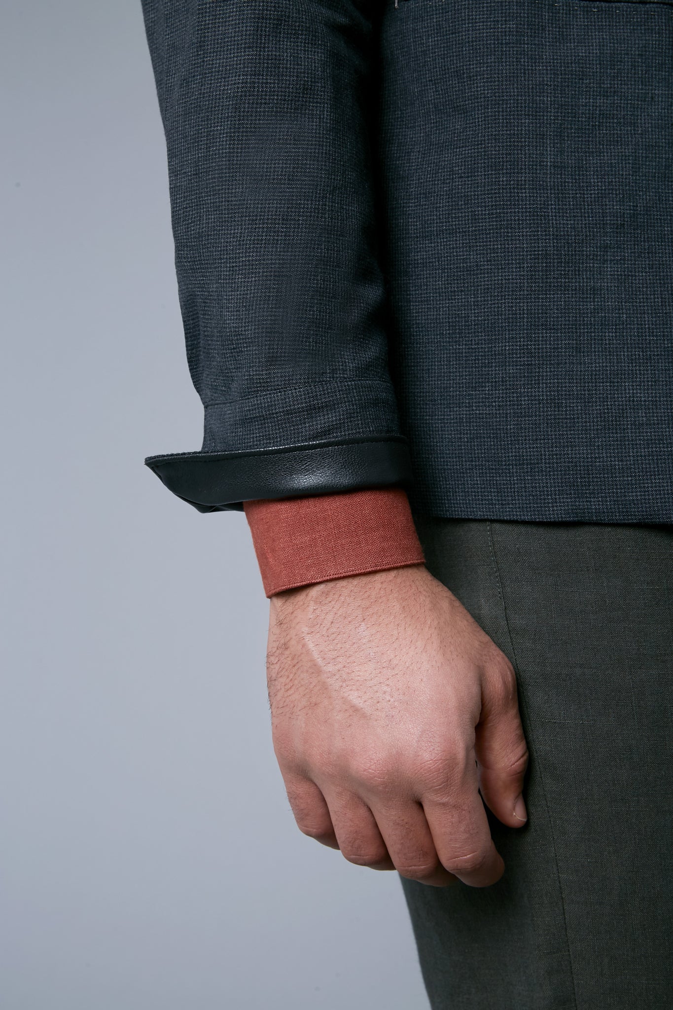 Detail View: Model Tre Boutilier wearing Half Lined Téchin Jacket