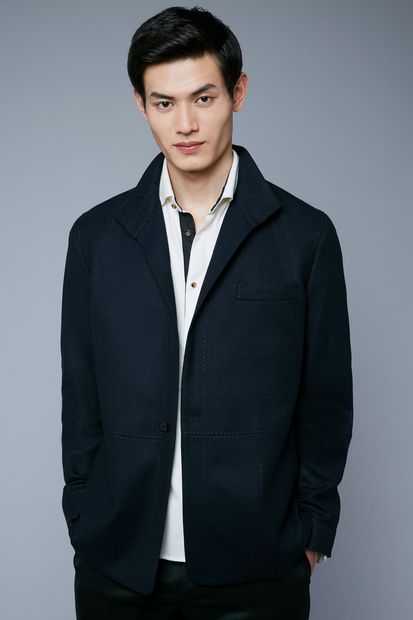 Mood View: Model Qiang Li wearing Architect's Jacket