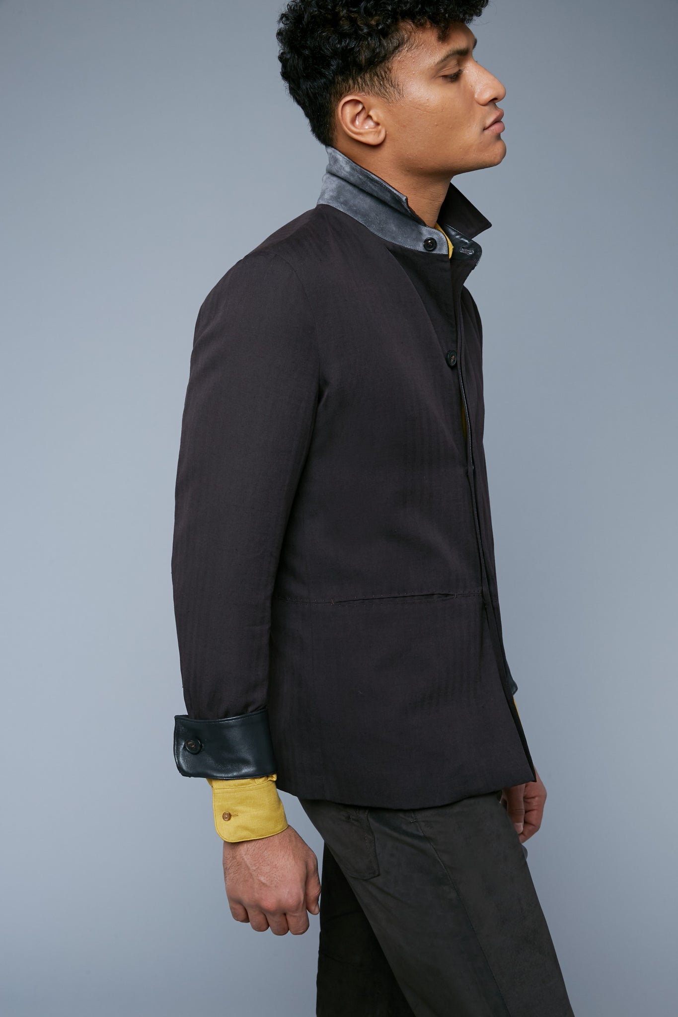 Mood View: Model Tre Boutilier wearing Half Lined Téchin Jacket