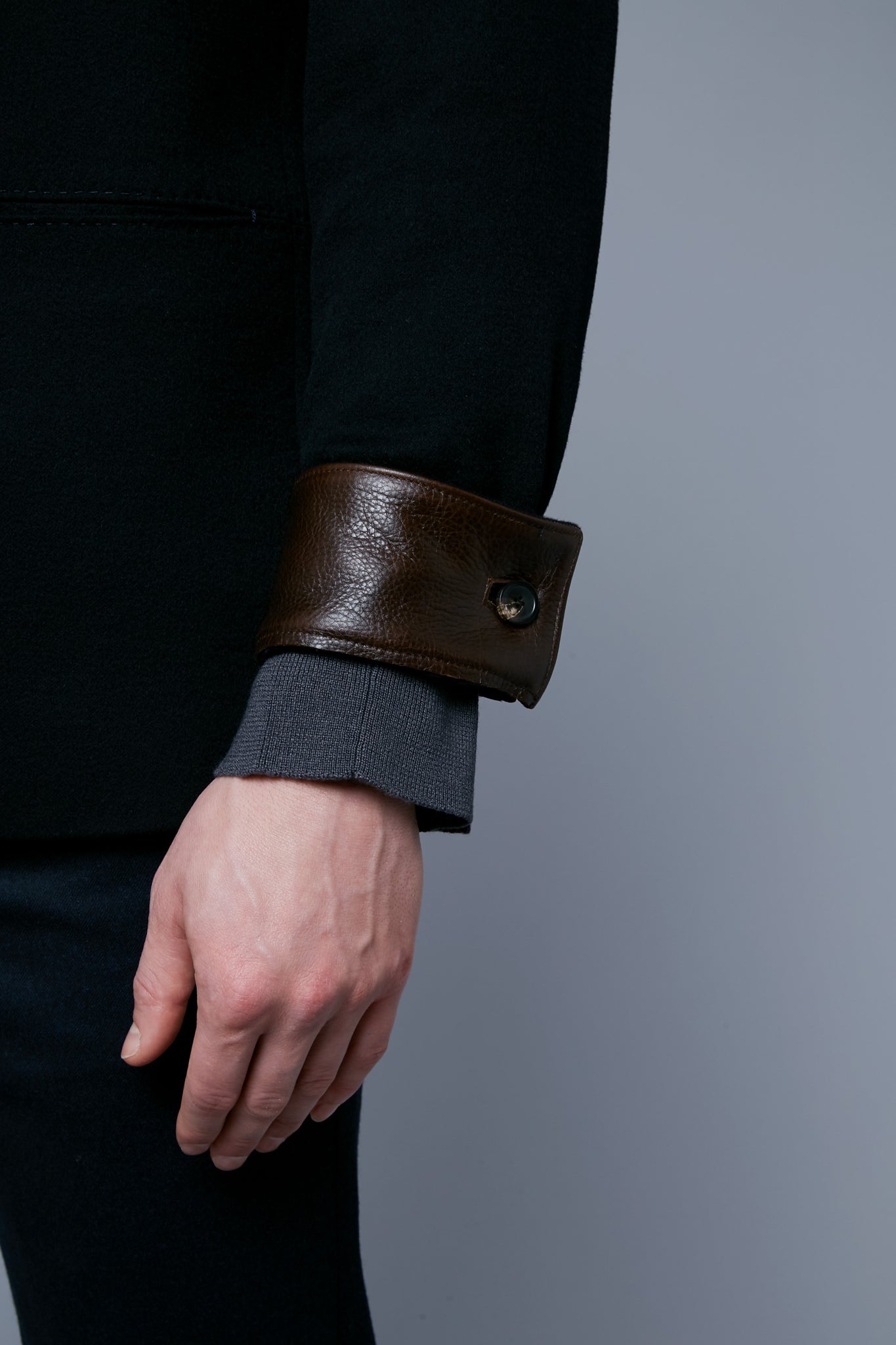 Detail View: Model Hans Weiner wearing Téchin Jacket