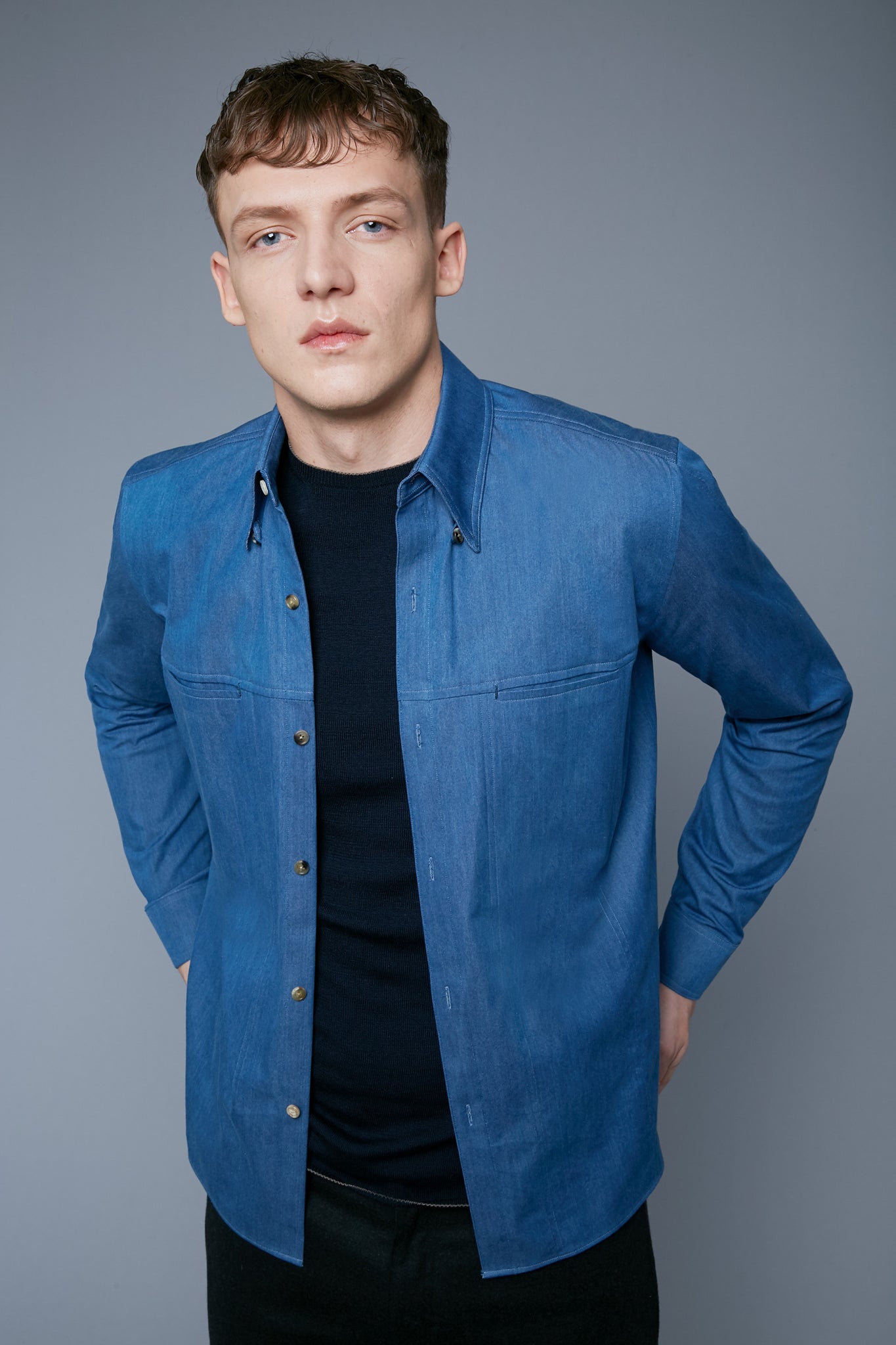 Mood View: Model Milos Drago wearing Kojima Denim Shirt