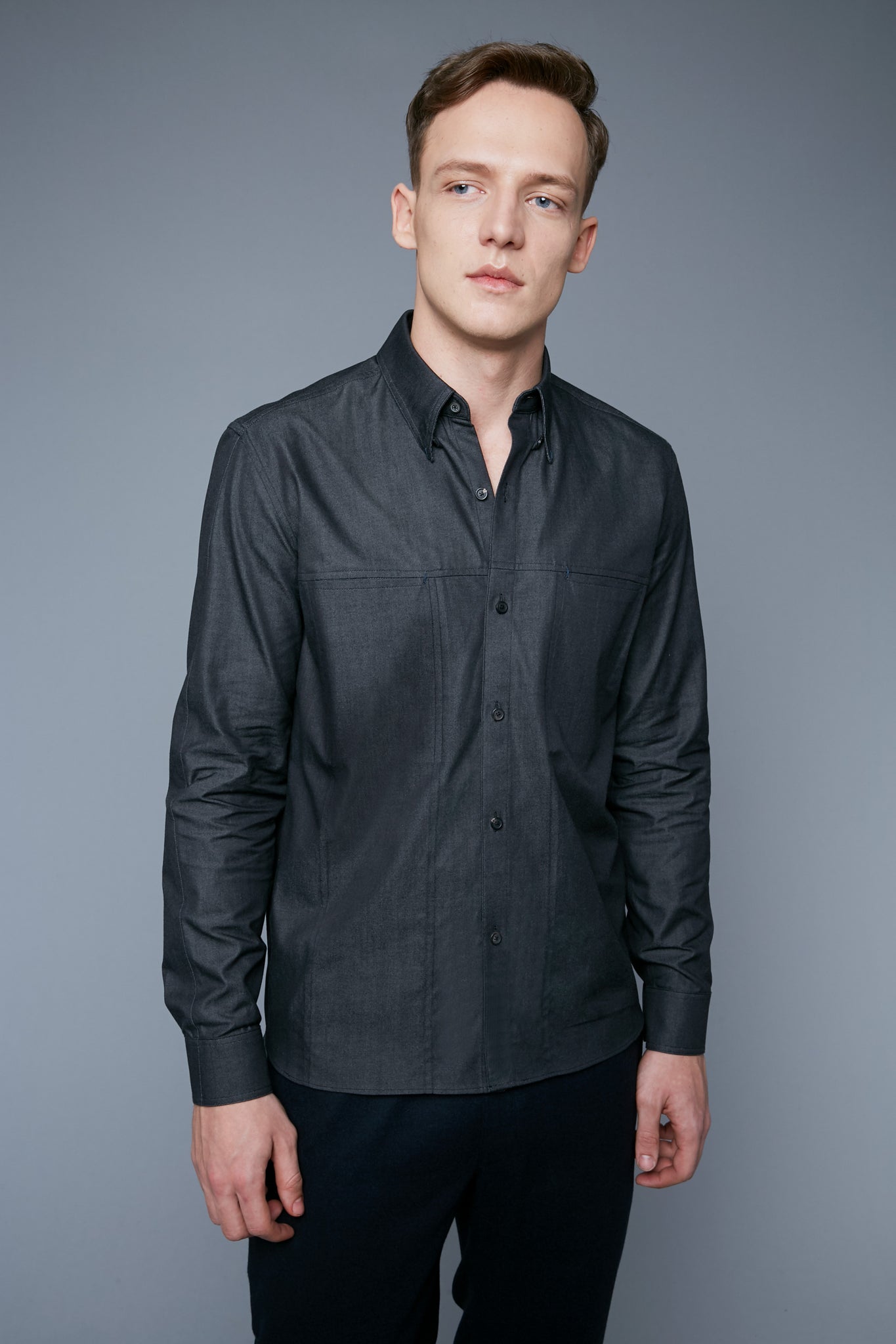 Mood View: Model Milos Drago wearing Kojima Denim Shirt