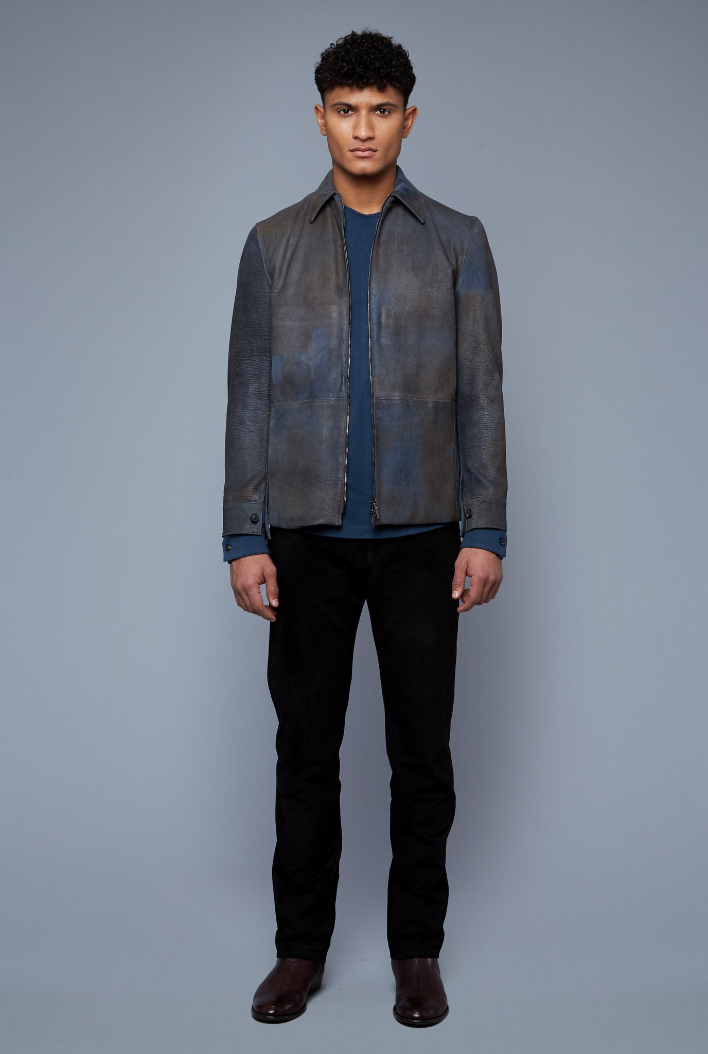 Front View: Model Tre Boutilier wearing Laser Scored Jacket