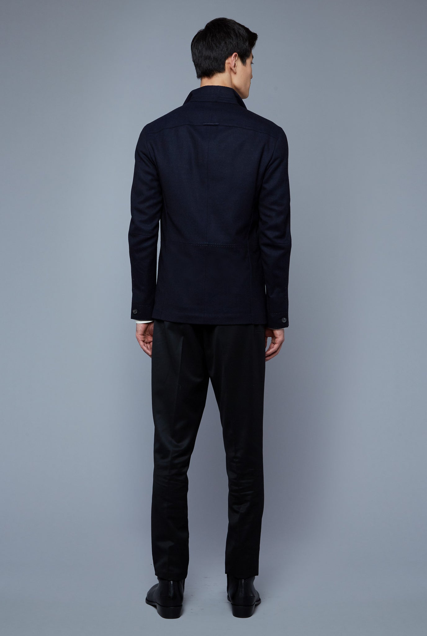 Back View: Model Qiang Li wearing Architect's Jacket