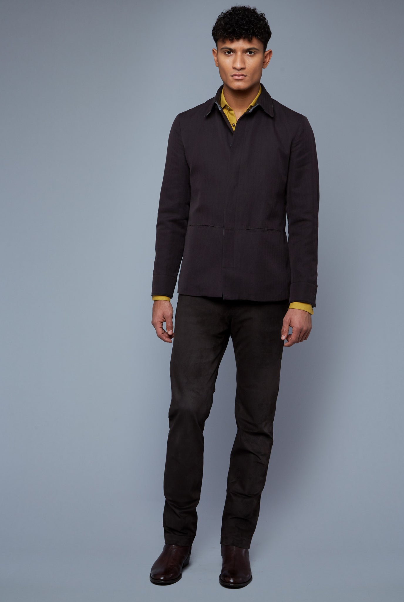 Front View: Model Tre Boutilier wearing Half Lined Téchin Jacket