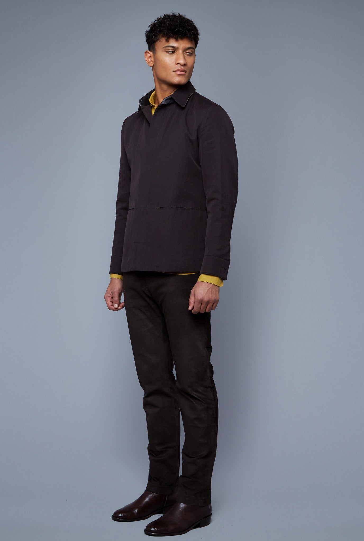 Three Quarter View: Model Tre Boutilier wearing Half Lined Téchin Jacket