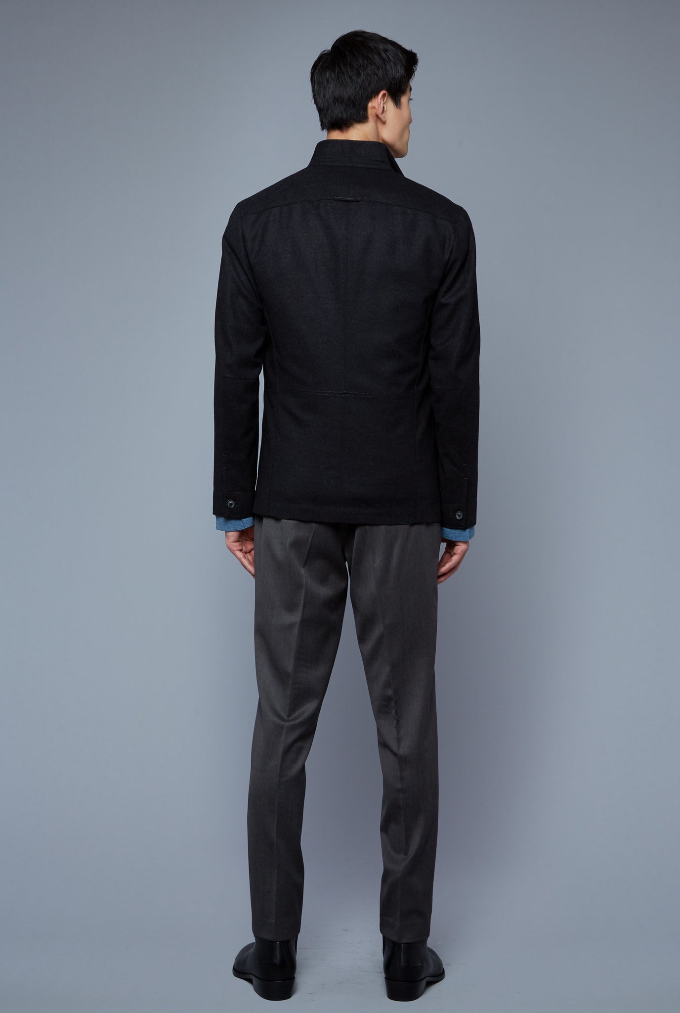 Back View: Model Qiang Li wearing Architect's Jacket