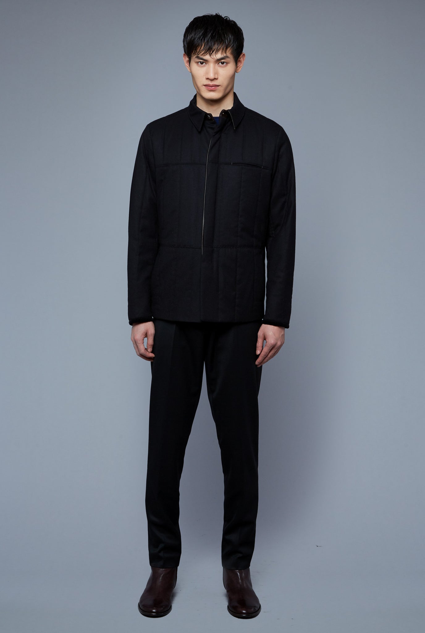 Front View: Model Qiang Li wearing Down Téchin Jacket