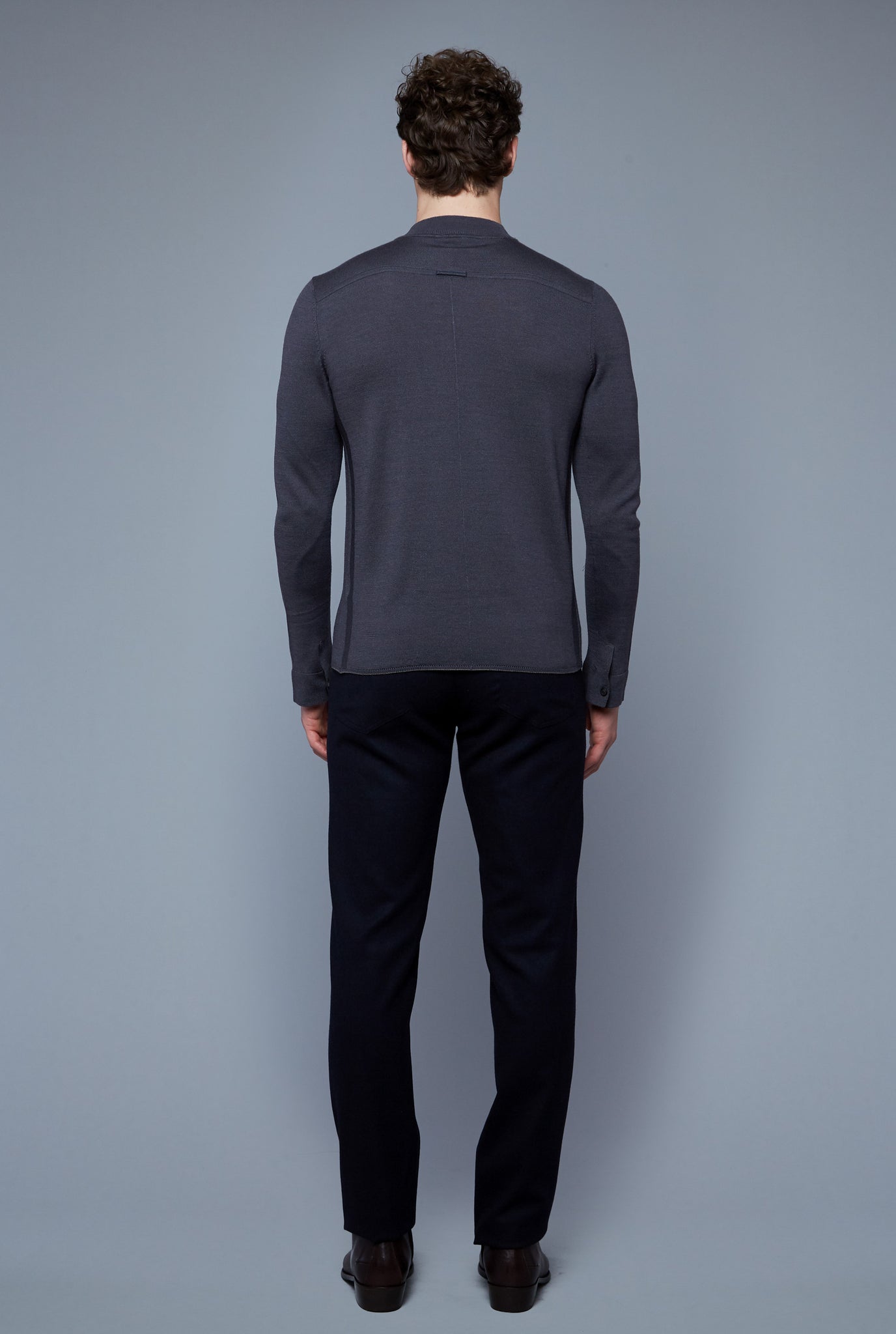 Back View: Model Hans Weiner wearing Royal Neck Sweater Tee