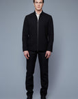 Front View: Model Hans Weiner wearing Seasonless Bomber