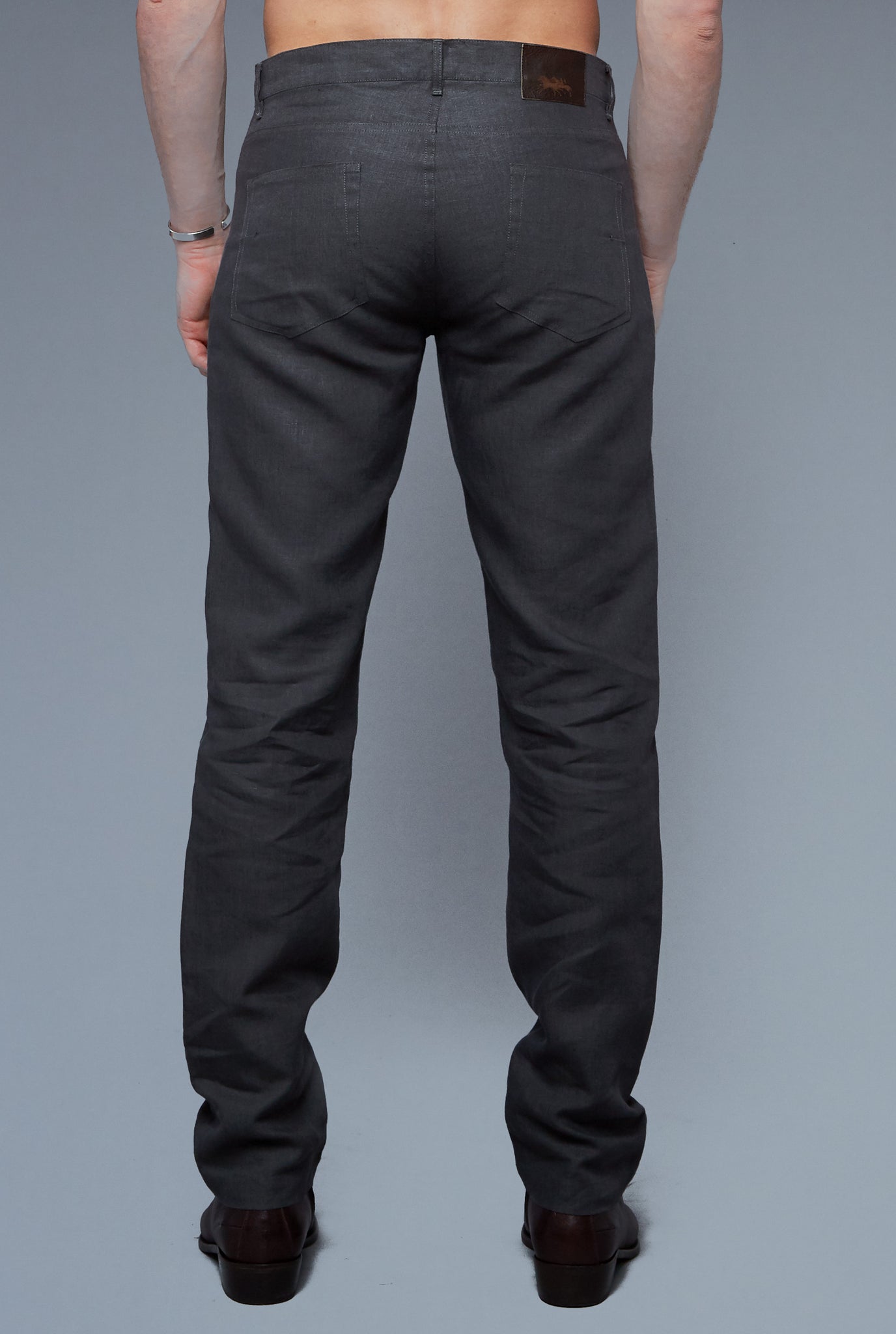 Back View: Model Hans Weiner wearing Linen 5 Pocket Pants