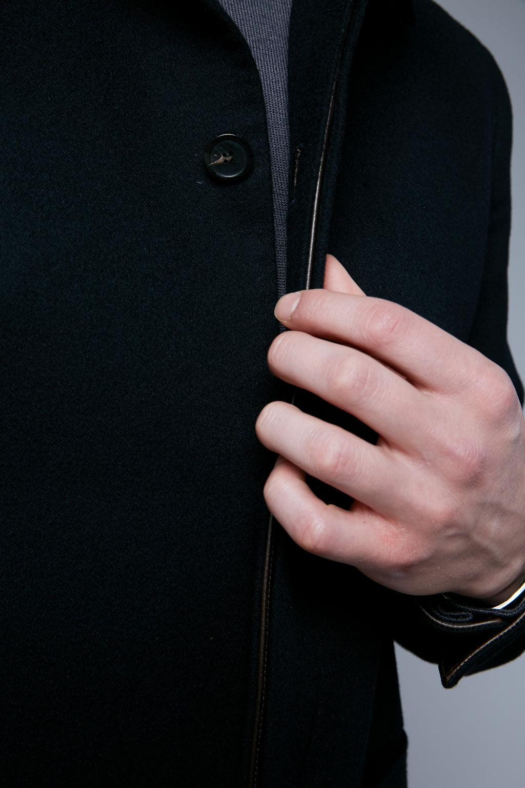 Detail View: Model Hans Weiner wearing Téchin Jacket
