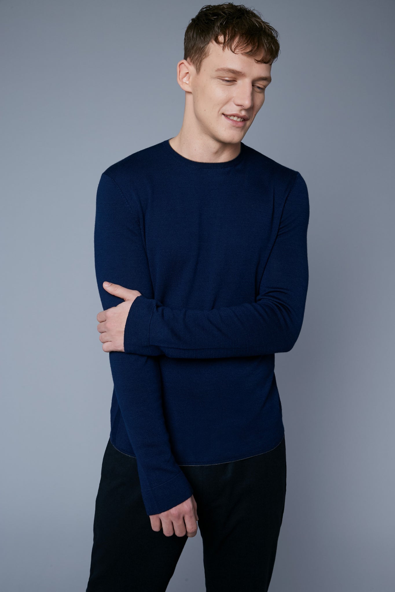 Mood View: Model Milos Drago wearing Long Sleeve Sweater Tee