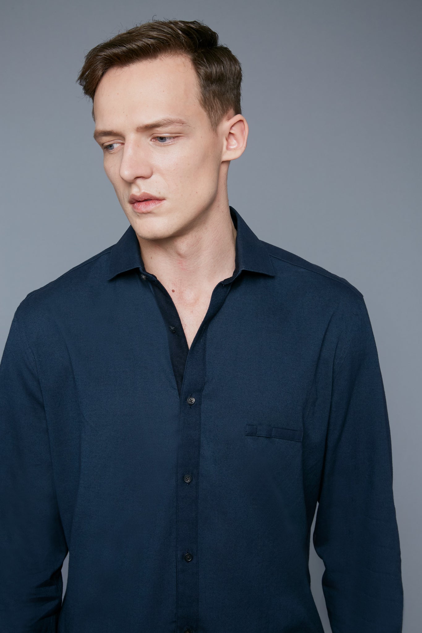 Mood View: Model Milos Drago wearing Flannel Greenwich Shirt