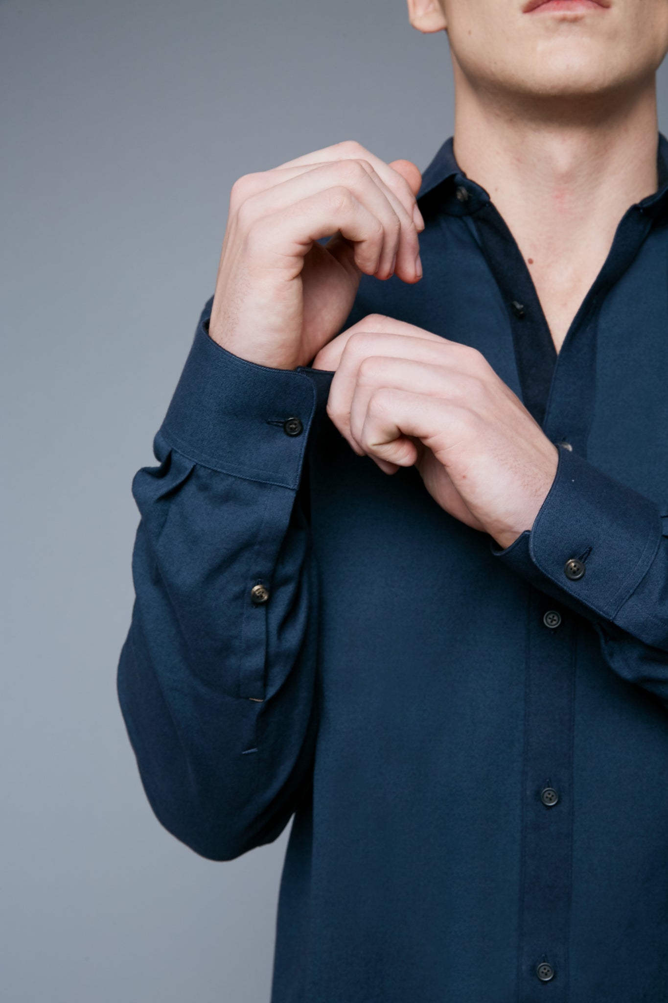 Detail View: Model Milos Drago wearing Flannel Greenwich Shirt