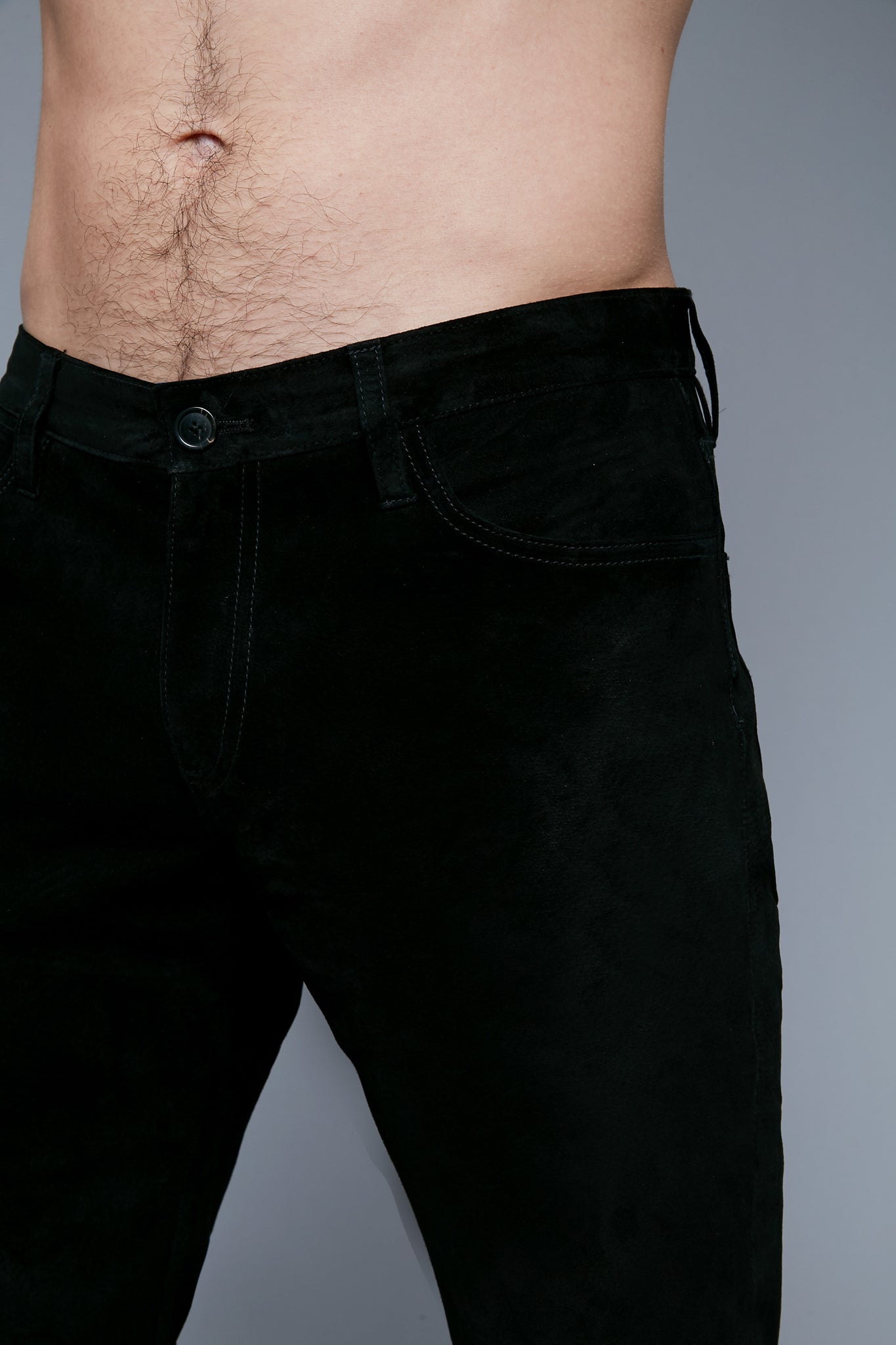 Mood View: Model Hans Weiner wearing Suede 5 Pocket Pants