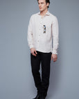 Front View: Model Hans Weiner wearing Linen Greenwhich Shirt