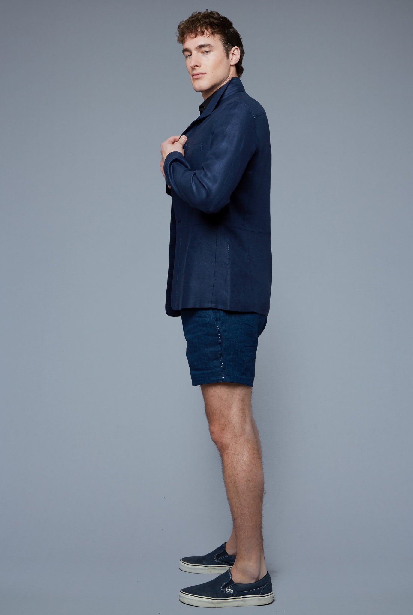 Side View: Model Hans Weiner wearing Architect's Jacket