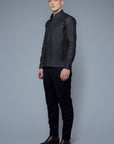 Three Quarter View: Model Milos Drago wearing Kojima Denim Shirt